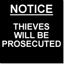 aluminium notice thieves will be prosecuted sign