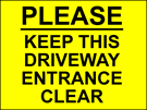 metal alloy sign yellow keep driveway clear 400mm x 300mm