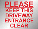metal alloy sign silver keep driveway clear 400mm x 300mm