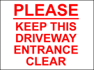 metal alloy sign red on white keep driveway clear 400mm x 300mm