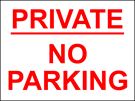 metal alloy sign red on white private no parking 400mm x 300mm