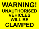 metal alloy sign yellow vehicles will be clamped 400mm x 300mm