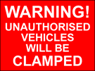 metal alloy sign red vehicles will be clamped 400mm x 300mm