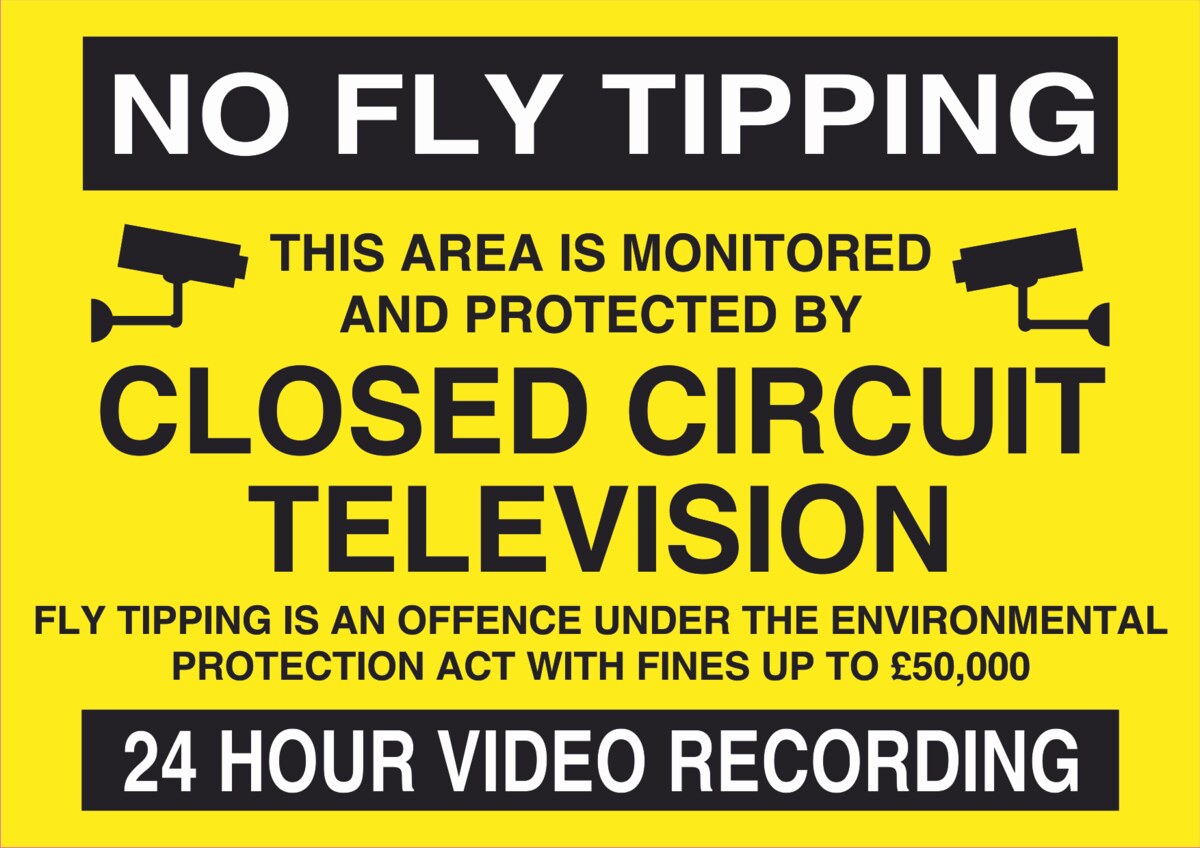 No Fly Tipping CCTV Sign — Yellow