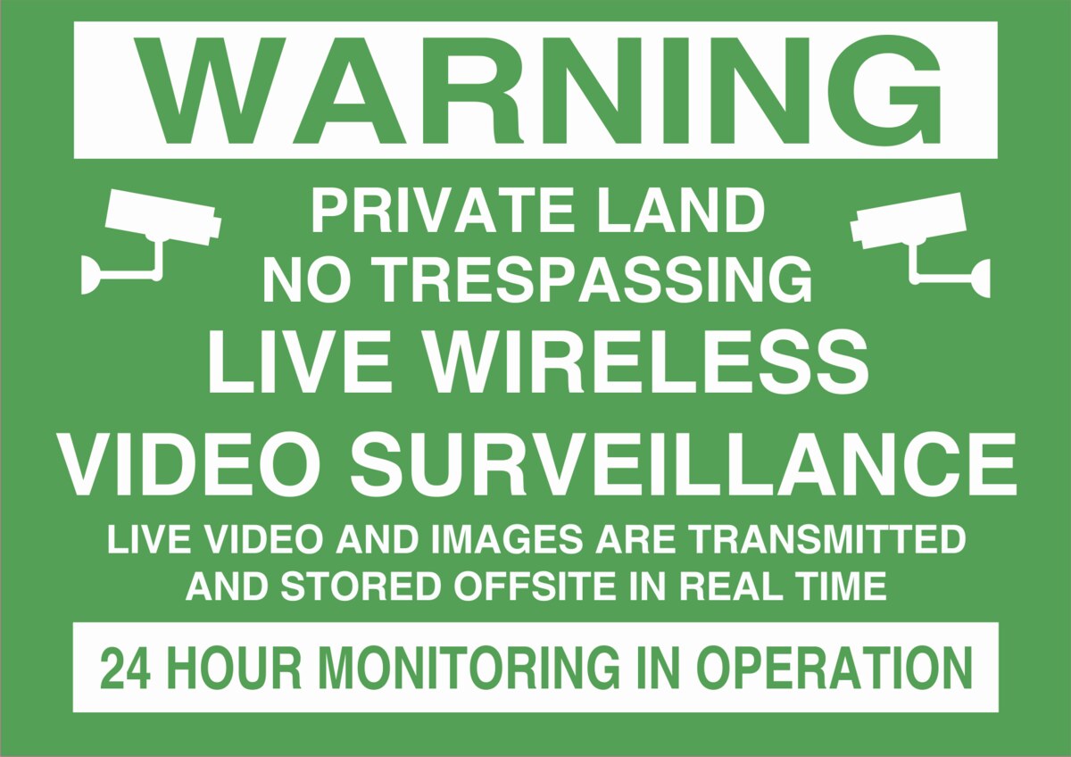 Private Land No Trespassing CCTV Sign — Green