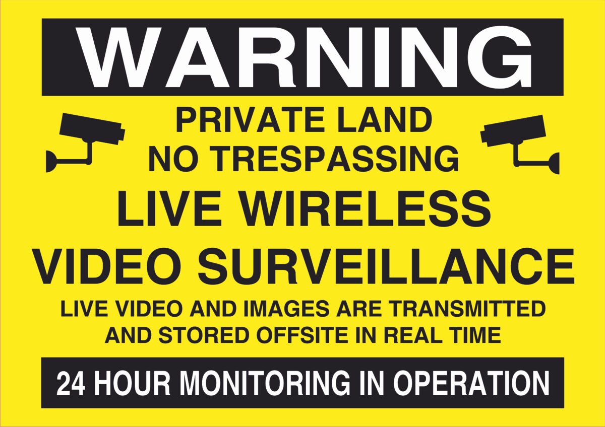 Private Land No Trespassing CCTV Sign — Yellow