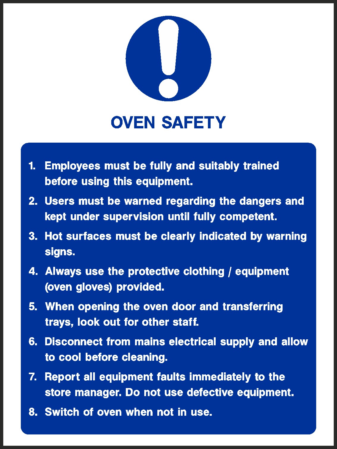 Oven Safety Signs and Stickers