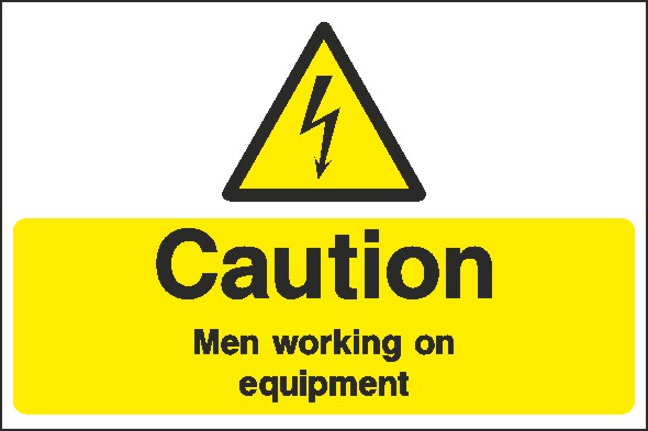 Men Working On Equipment Signs and Stickers